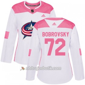 Dame Ishockey Columbus Blue Jackets Tröja Sergei Bobrovsky 72 Adidas 2017-2018 Vit Rosa Fashion Authentic
